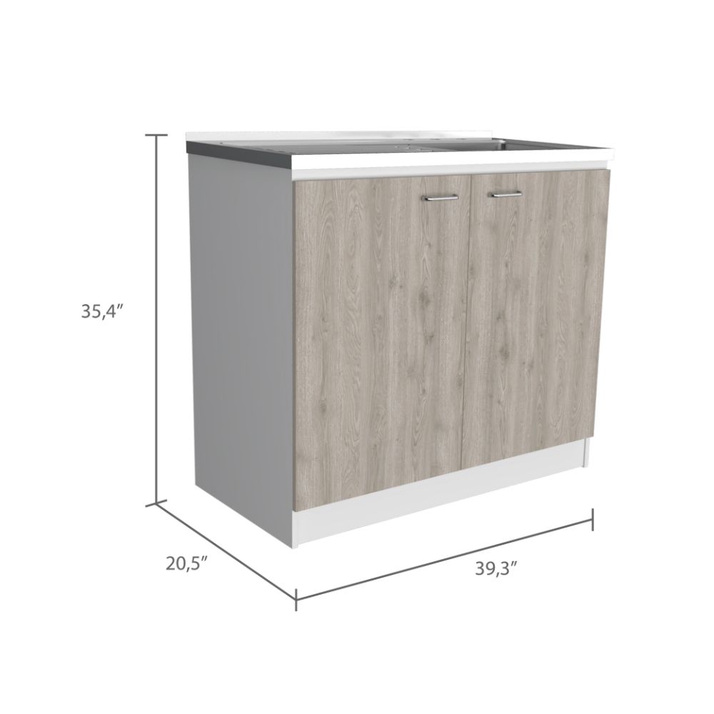 Freestanding Sink, Double Door Cabinet, Two Shelves, White Light Gray Multicolor Solid Wood Mdf Engineered Wood