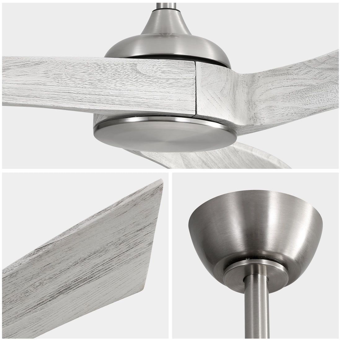 52 Inch Ceiling Fan Without Light 6 Wind Speed Timing Function 3 Solid Wood Blade Reversible Dc Motor Brushed Nickel Metal & Wood