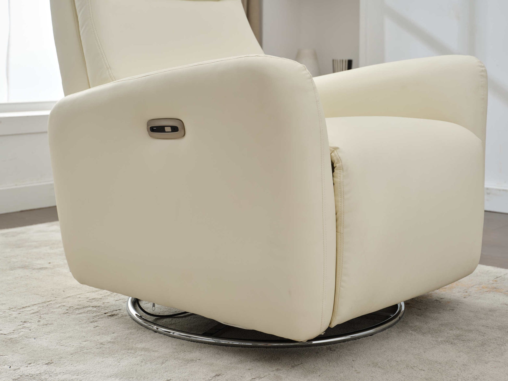 Swivel Glider Recliner Chair, 270 Power Recliner Rocking Chair Nursury Chair For Living Room Bedroom Apartment White Faux Leather