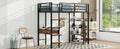 Twin Size Metal Loft Bed With Desk And Shelves, Black Box Spring Not Required Twin Black Metal Solid Wood Mdf