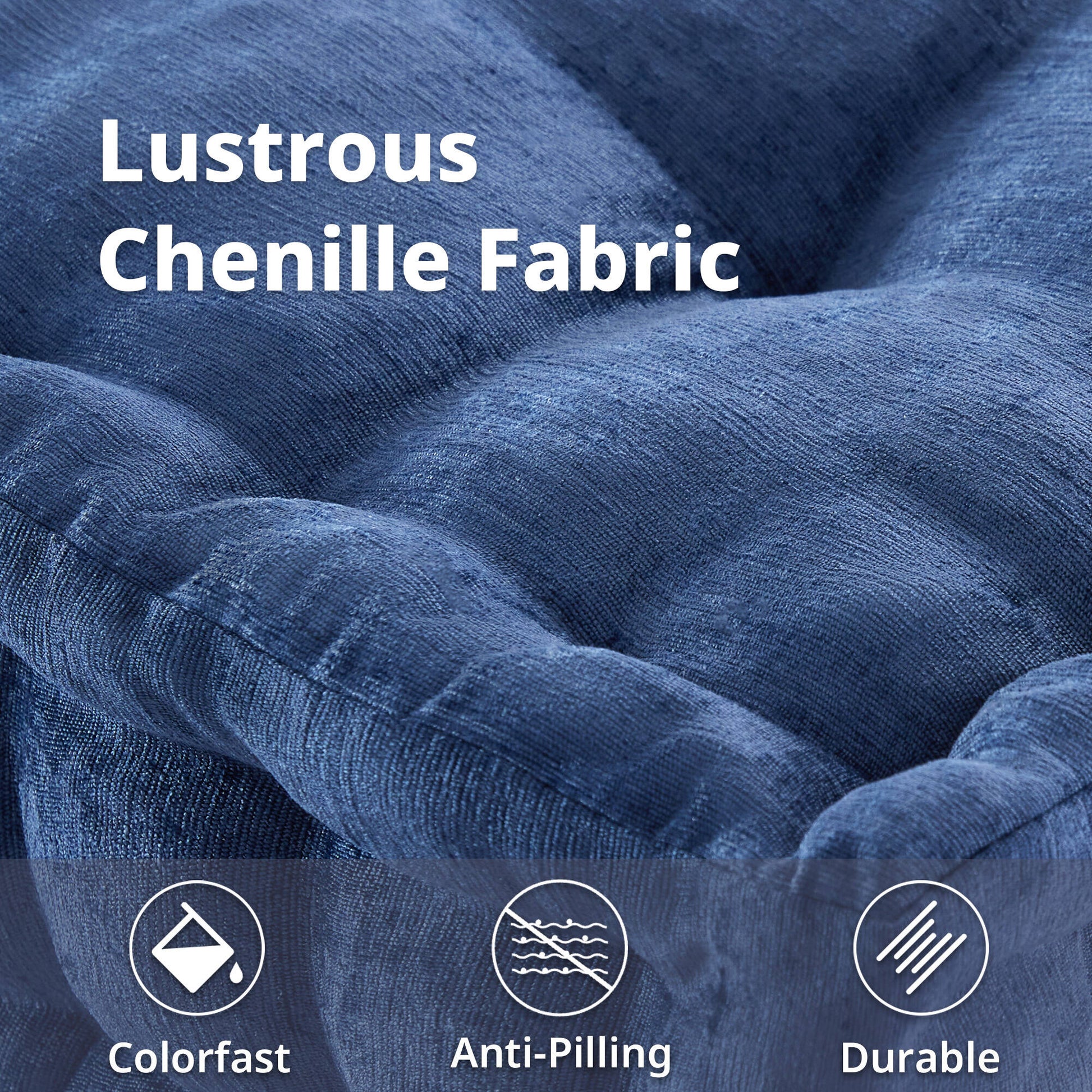 Poly Chenille Square Floor Pillow Cushion 24X24" Navy Blue Polyester