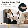 Mid Century Modern Accent Chair, Upholstered Armchair Living Room Chair, Comfy Single Sofa Chair With Metal Legs, Polyester Fabric Chair For Living Room Bedroom Black Sherpa