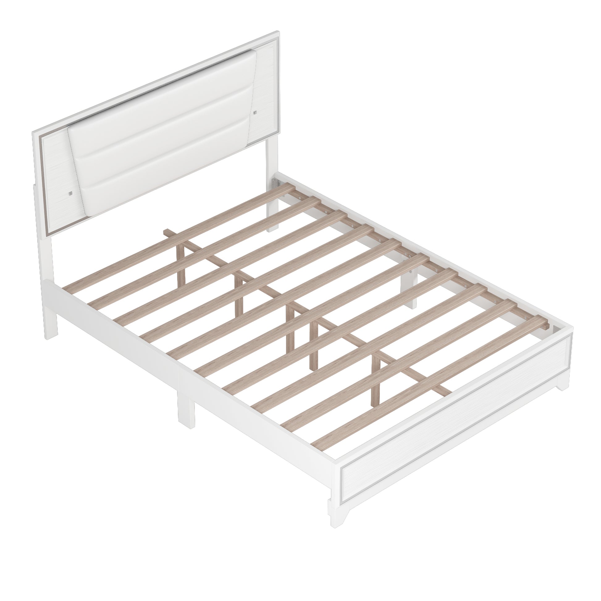 3 Pieces Bedroom Sets Queen Size Upholstered Bed With Led Lights, Nightstands And Dresser With Metal Handles And Sparkling Shiny Decoration, White Expected Arrival Time:8.5 Queen White 3 Piece Set Mdf Metal