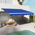 Outsunny 13' X 10' Electric Awning With Led Lights, Retractable Awning, Uv40 Sun Shade Shelter With Remote Controller And Crank Handle For Deck, Balcony, Yard, Blue Blue Aluminum