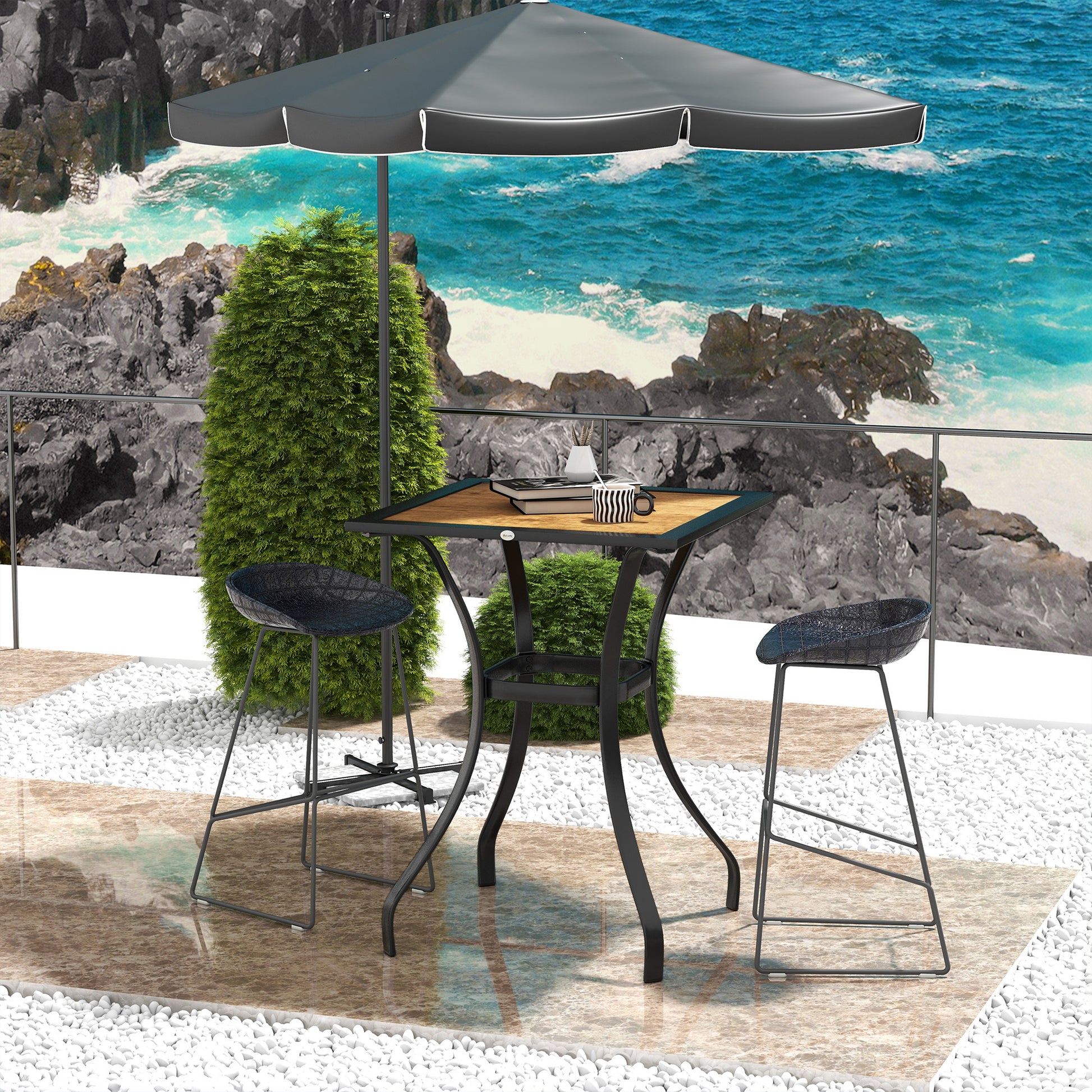 Outsunny 28" Outdoor Dining Table, Faux Wood Patio Furniture, Square Wood Like Garden Table With Water Safe Design For Deck, Backyard, Lawn, Brown Brown Steel