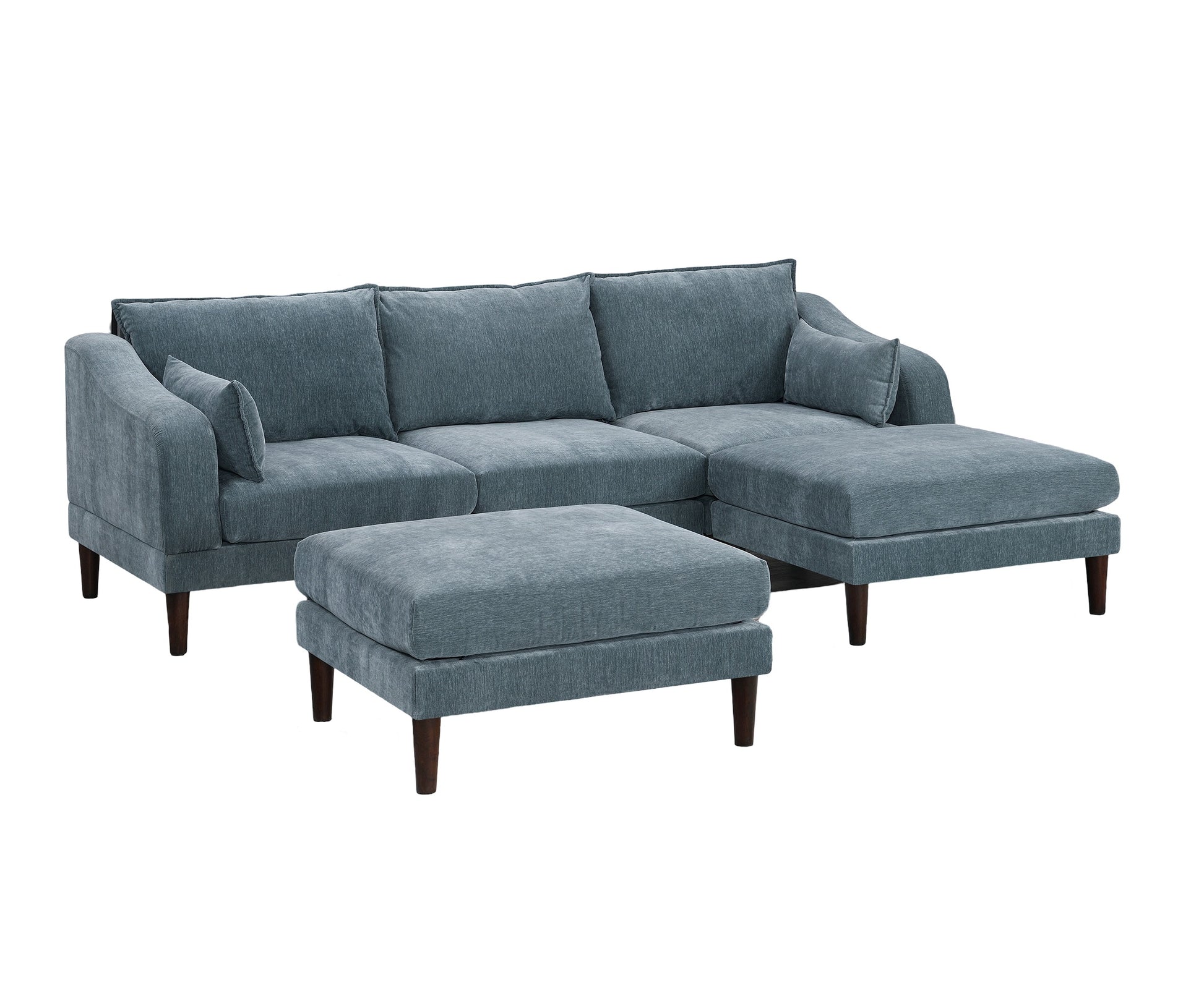 Contemporary 5Pcs Modular Sectional Set One Arm Chairs Armless Chair Ottoman L Shaped Sectional Mineral Morgan Fabric Grayish Primary Living Space Cushion Back Classic,Contemporary,Modern Modular
