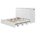 Full Size Murphy Bed With Drawer And A Set Of Sockets & Usb Ports, Pulley Structure Design, White Full White Plywood