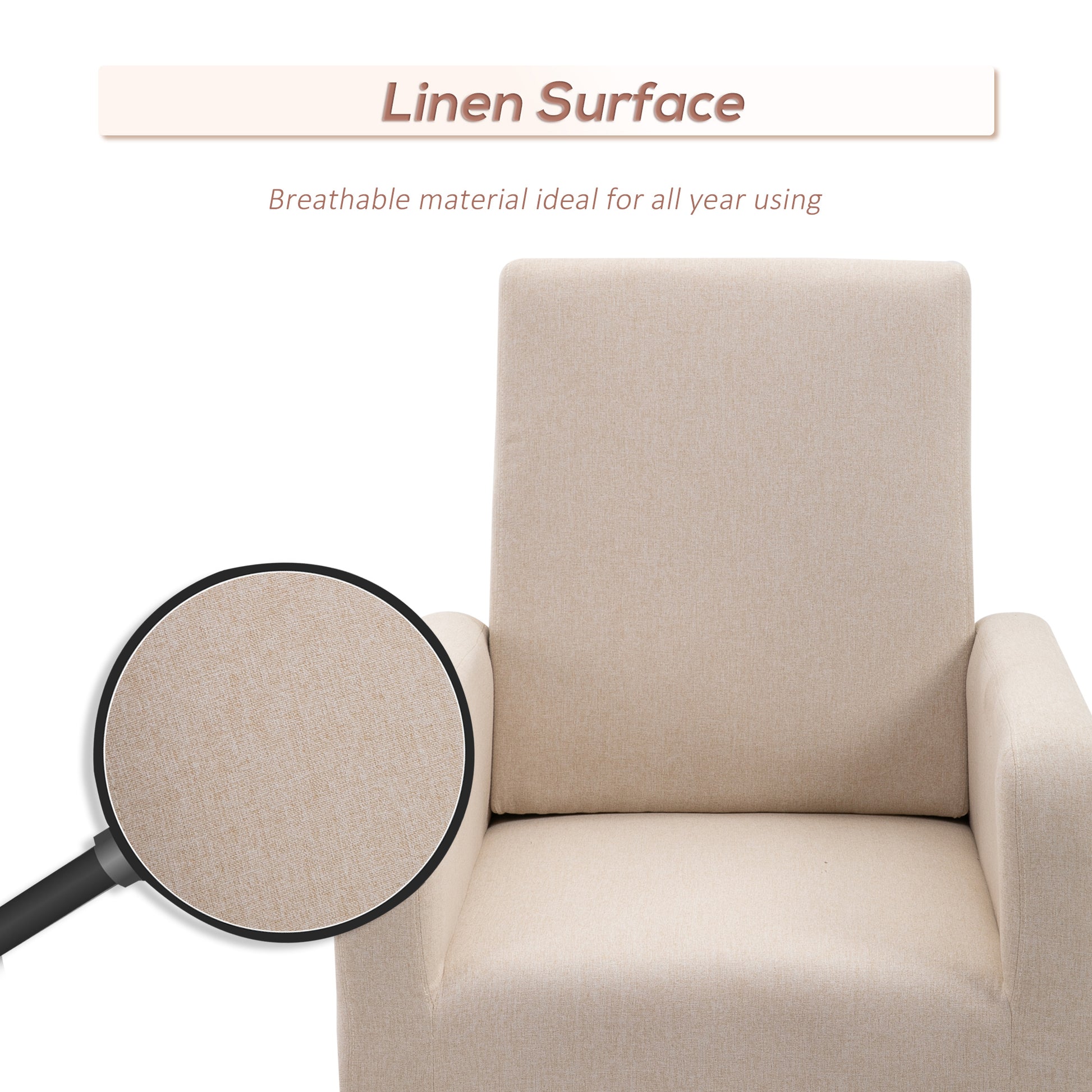Homcom Accent Lounge Rocking Chair With Solid Curved Wood Base And Linen Padded Seat, Cream White Cream White Linen