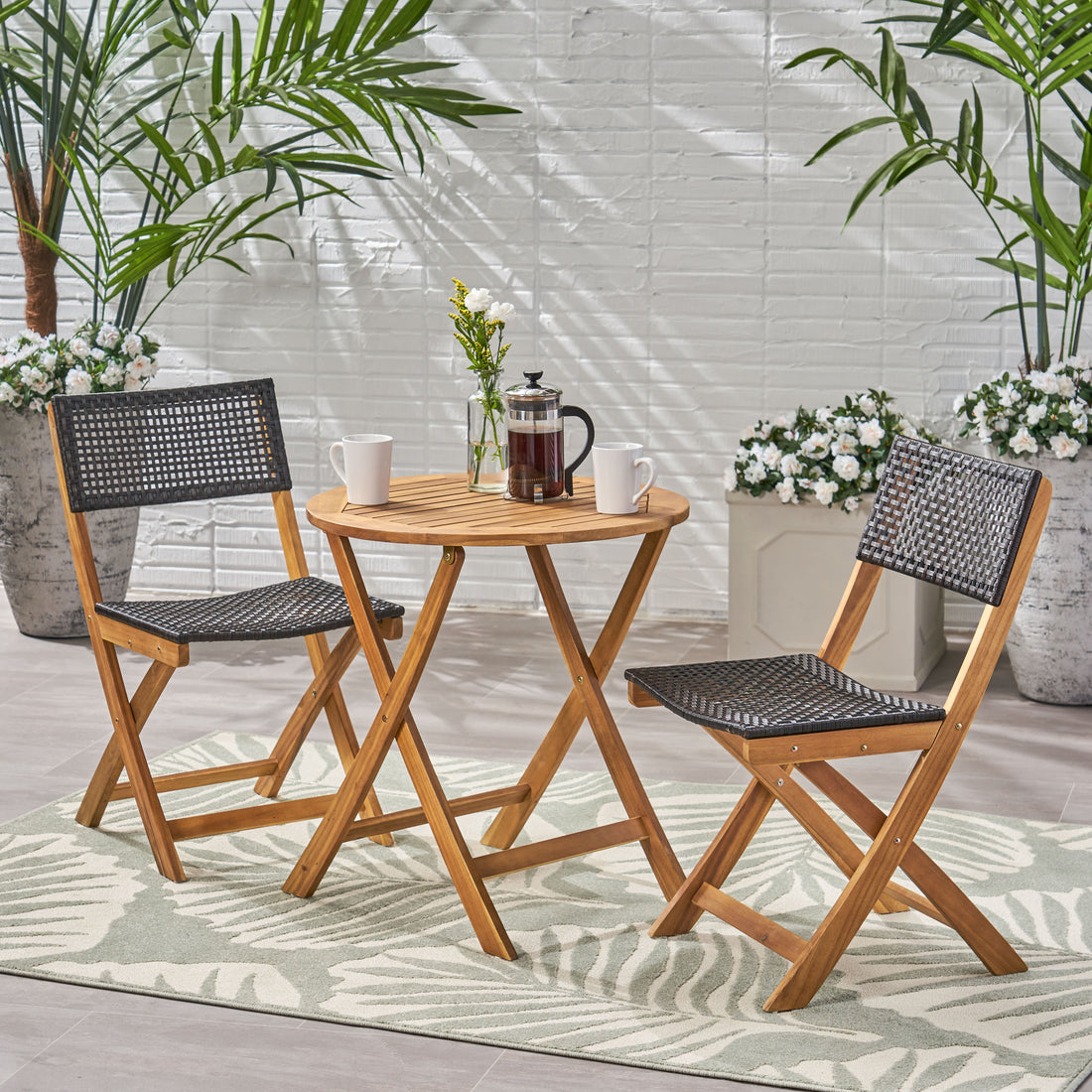 Hillside Bistro Set,2 Chairs 1 Table Brown Wood