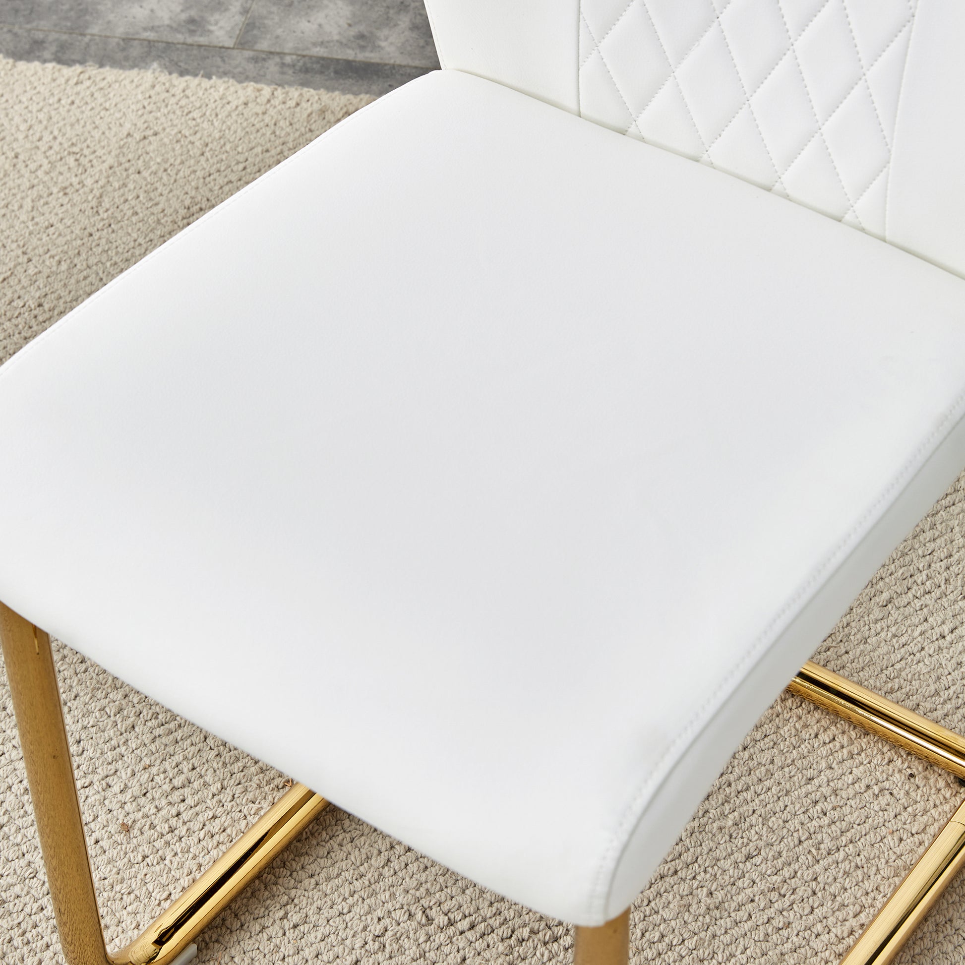 Table And Chair Set.The Table Has A Glass Tabletop With Imitation Marble Pattern Stickers And Stainless Steel Golden Table Legs. Paried With Comfortable Chairs With Pu Seats And Metal Legs. Gold Black Seats 8 Glass Metal