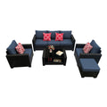 Outdoor Garden Patio Furniture 7 Piece Pe Rattan Wicker Cushioned Sofa Sets And Coffee Table, Patio Furniture Set Outdoor Couch Outdoor Couch Patio Furniture Outdoor Sofa Patio Couch Yes Complete Patio Set Dark Coffee Blue Seats 6 Weather Resistant Frame