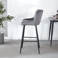 Counter Height Bar Stool,Set Of 2, Black Metal Legs, Velvet Upholstered For Pub, Restaurant, Kitchen Island Dark Grey Dark Grey Fabric Metal
