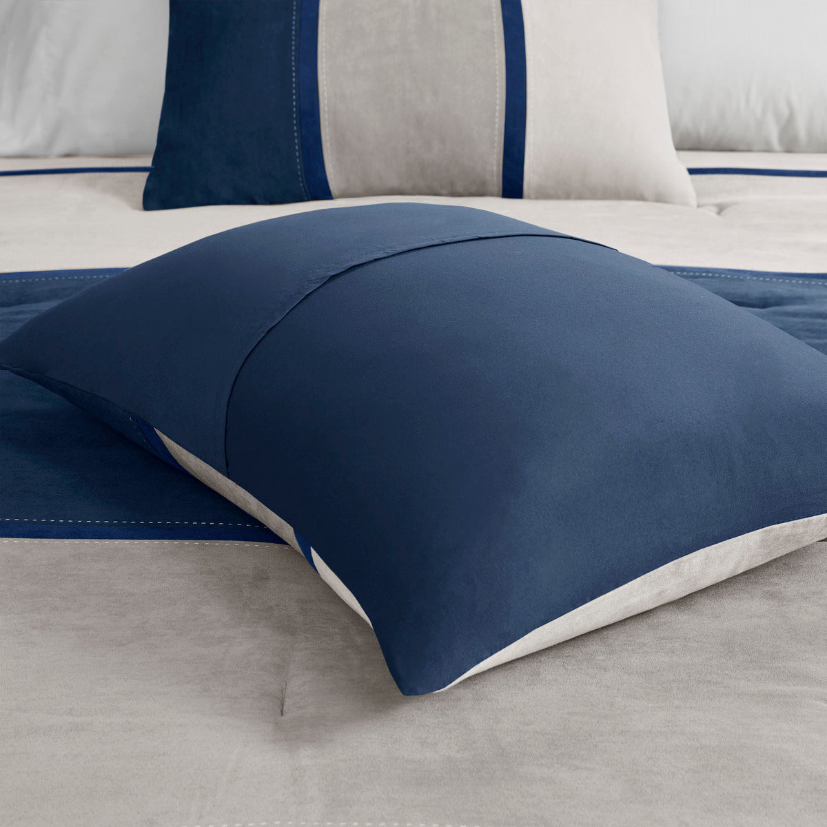 7 Piece Faux Suede Comforter Set Blue Queen Queen Blue Polyester