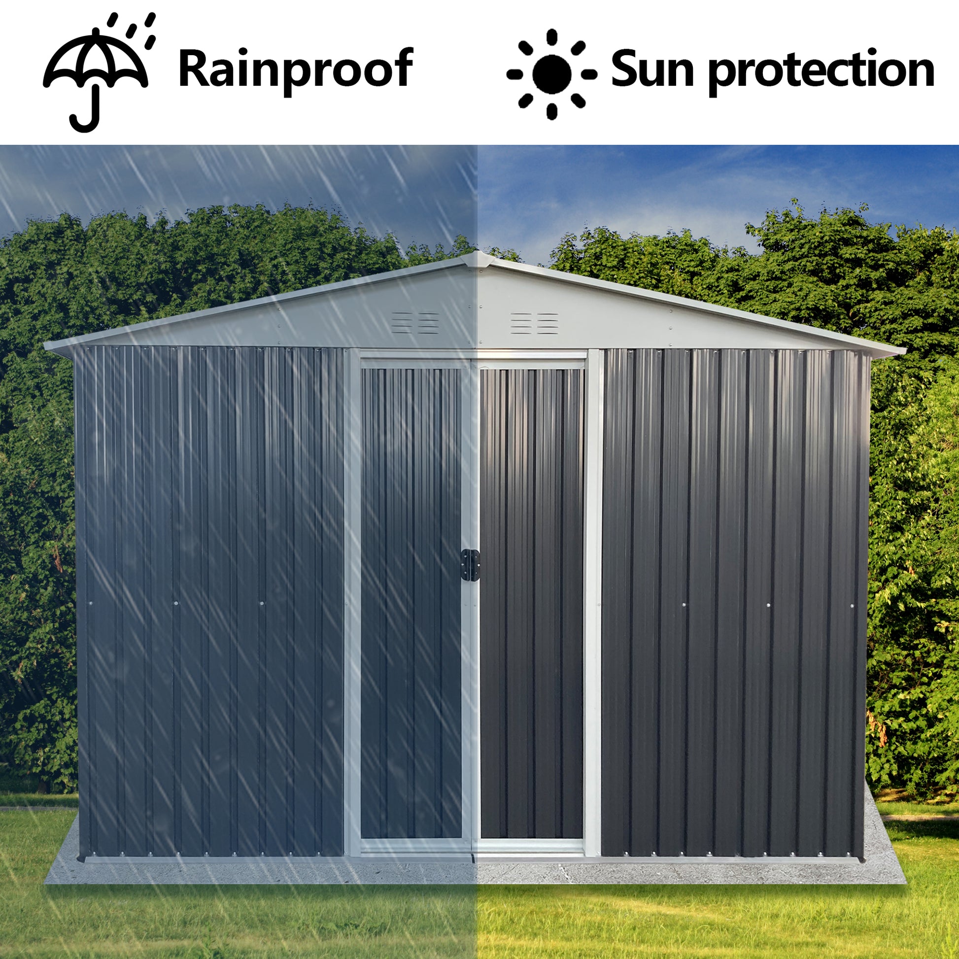 Metal Anti Corrosion Utility Tool House With Lockable Door, Garden Shed 10Ftx8Ft Apex Roof Grey With Windows And Aluminum Alloy Frame Grey Garden & Outdoor Aluminium Alloy,Sheet Metal