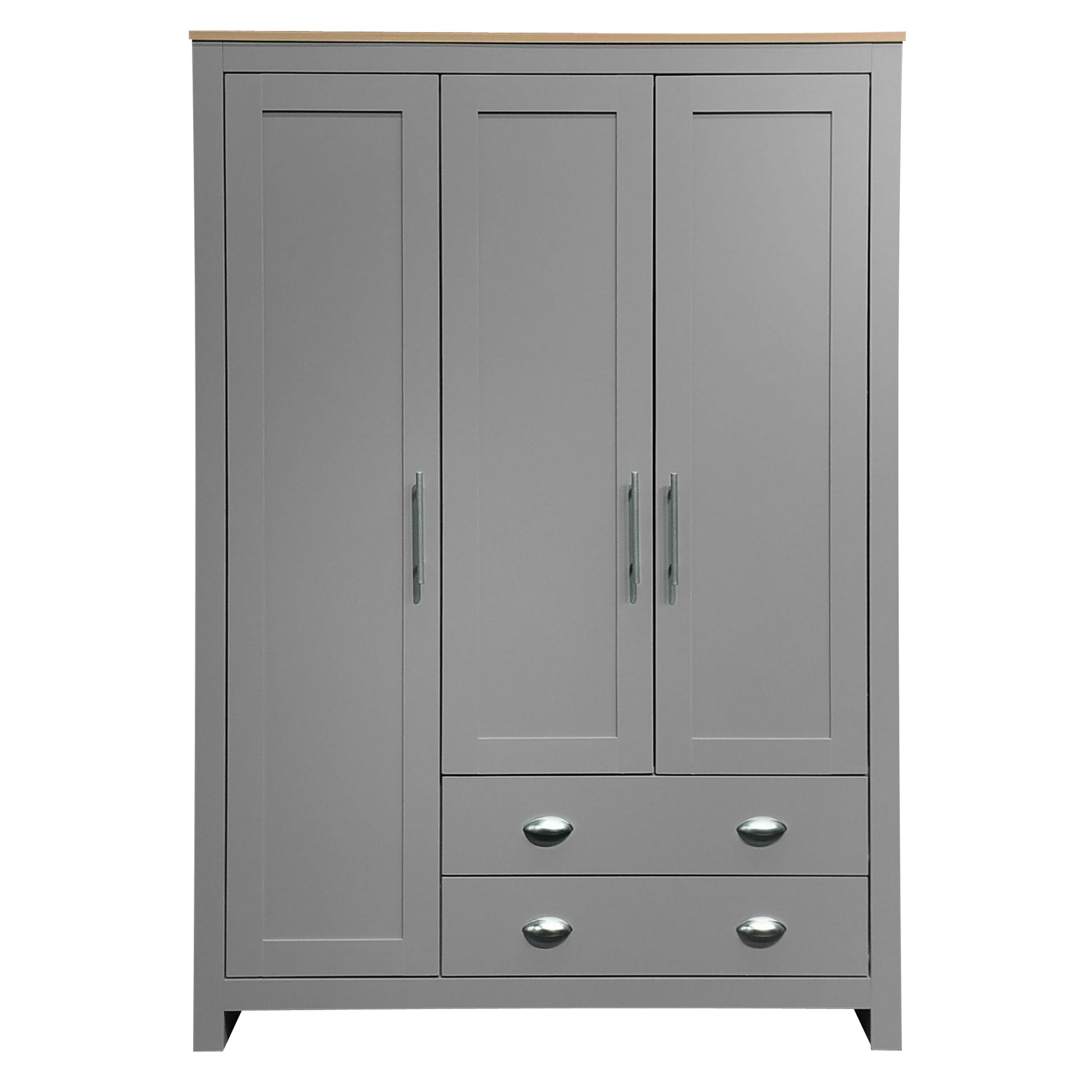 Three Door Storage Wardrobe With Cabinets And Two Hanging Rods,Gray Gray Mdf