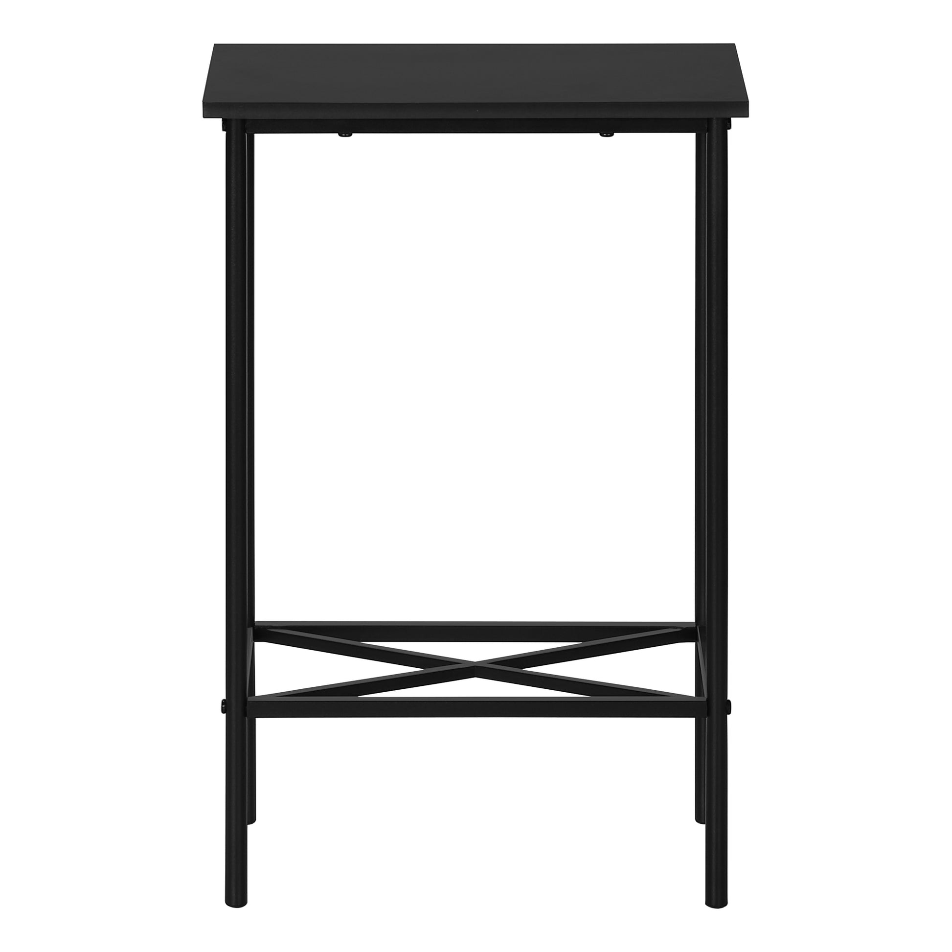 Accent Table, Side, End, Narrow, Small, 2 Tier, Living Room, Bedroom, Black Laminate, Black Metal, Contemporary, Modern Black Particle Board