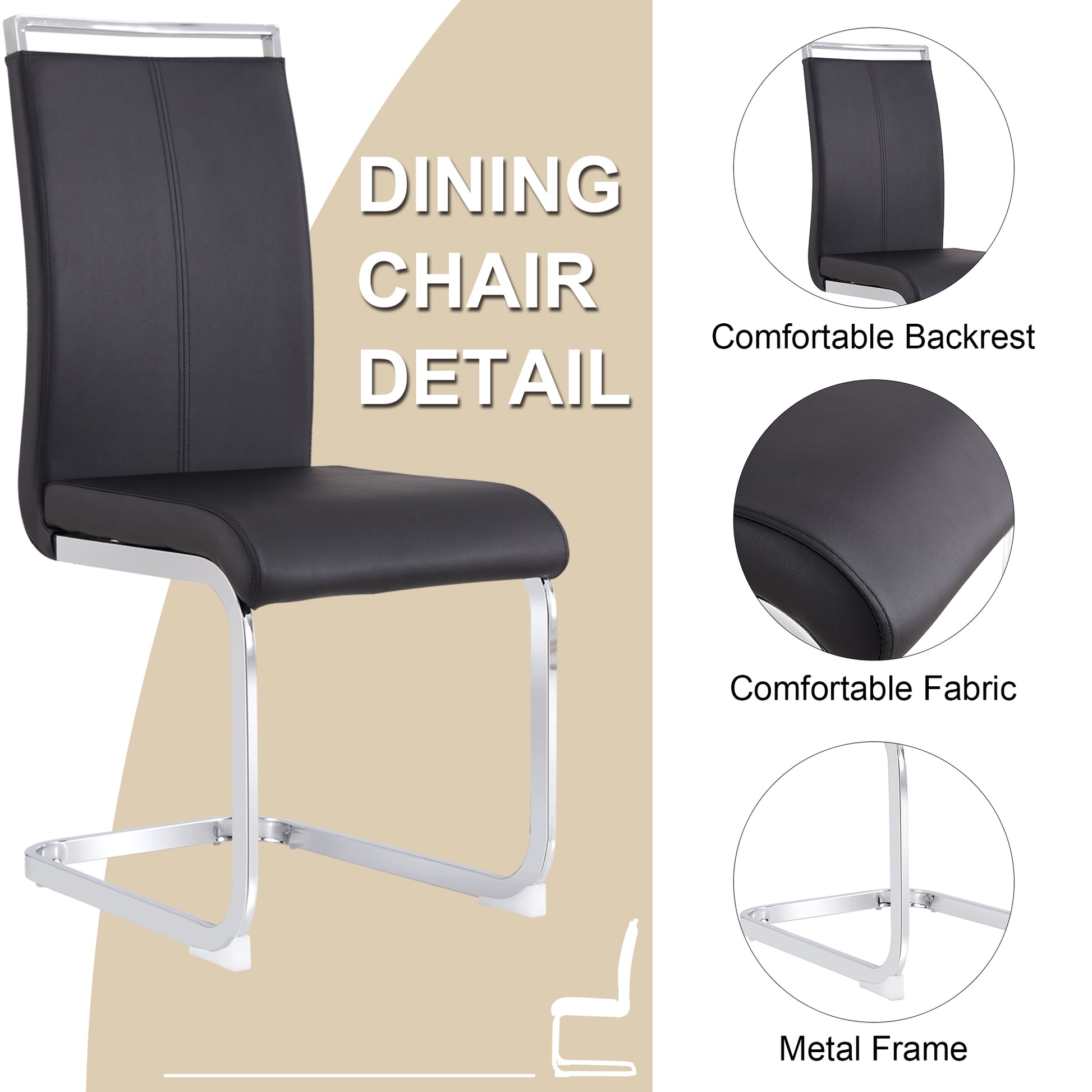 Table And Chair Set.A Rustic Industrial Rectangular Mdf Black Dining Table With Mdf Desktop And Electroplated Silver Metal Legs.Paried With 6 Chairs With Pu Cushion And Metal Legs. Black,Silver Seats 6 Mdf Metal