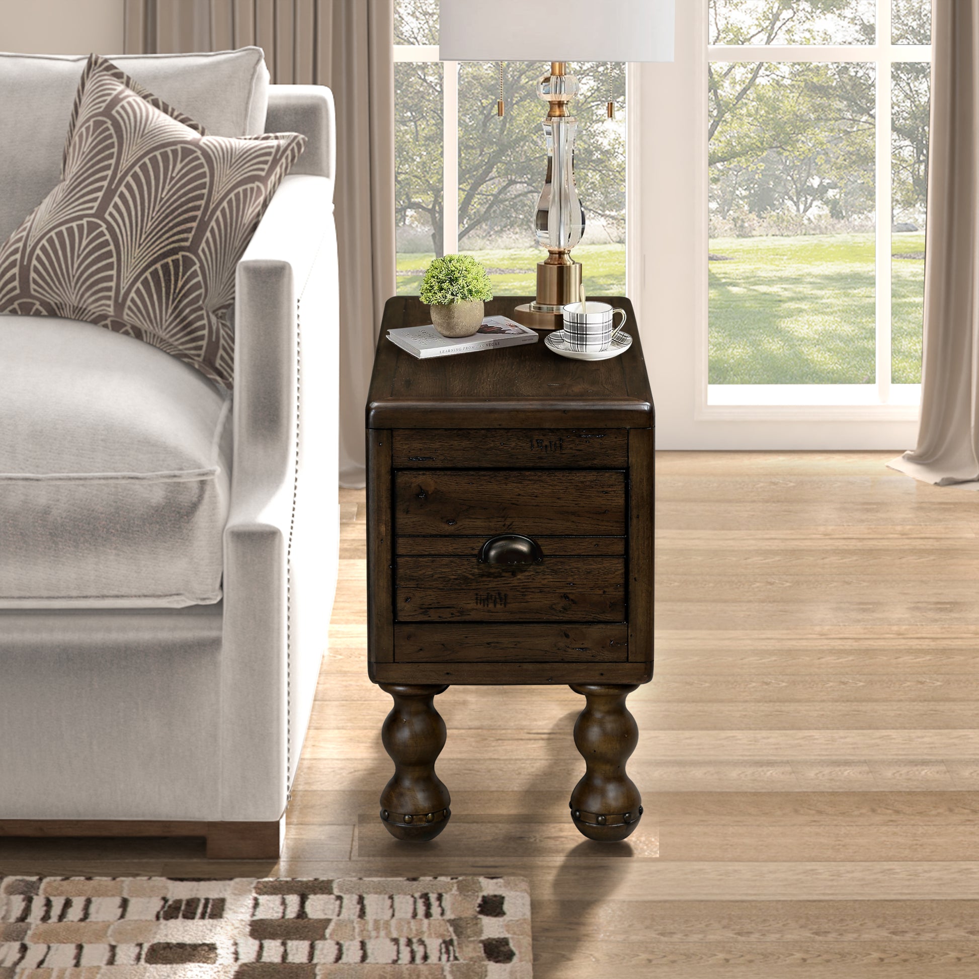 Solid Wood End Table, Rectangle 23.6 Inch Narrow Side Table With Drawer, Vintage Bedside Table Nightstand For Small Spaces, Living Room, Bedroom, Easy Assembly, Espresso Espresso Pine