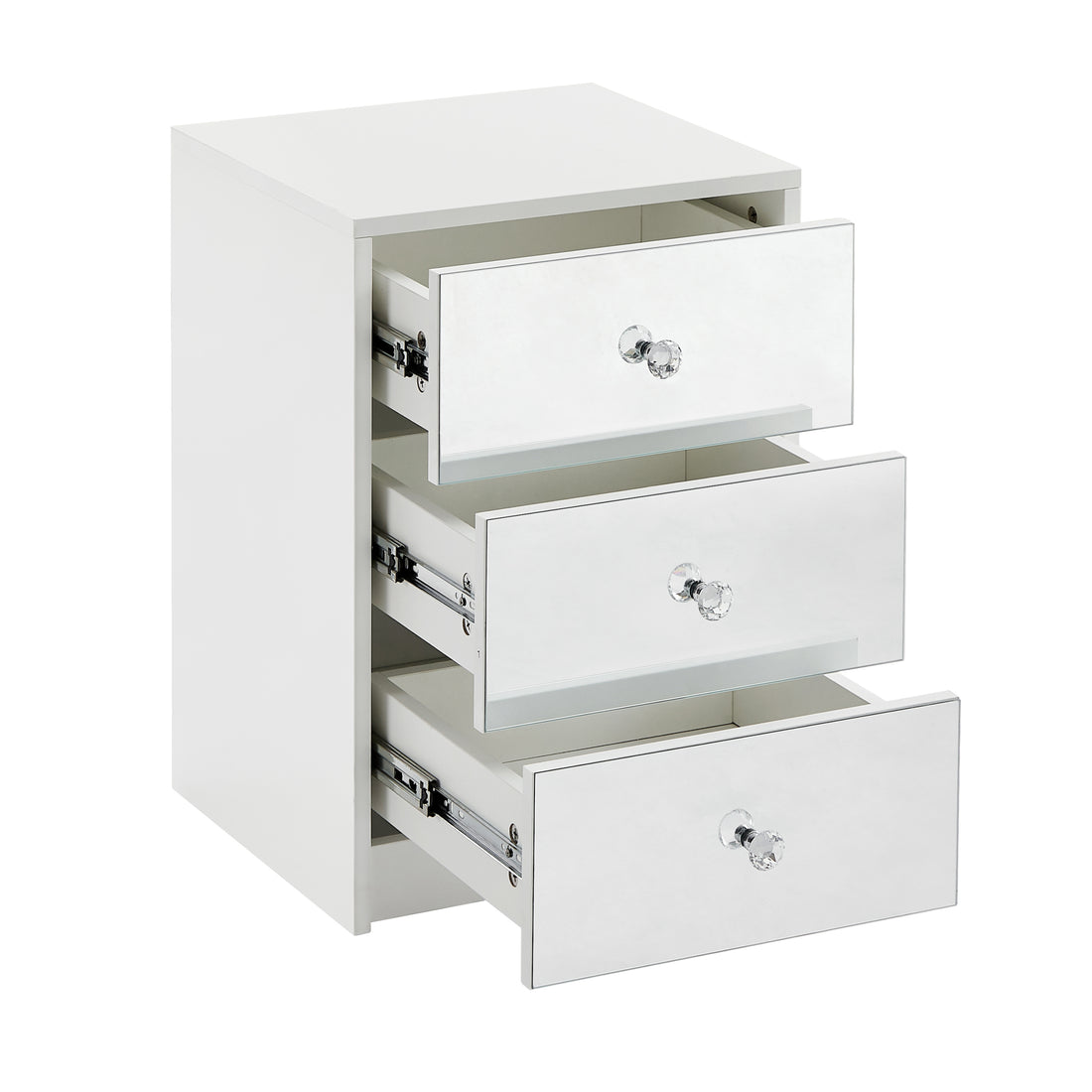 3 Drawer Nightstand For Bedroom, Modern Wood And Mirrored Nightstand, Square Bedside Glass End Table With Storage For Bedroom Room, Sofa, White Chest White Particle Board