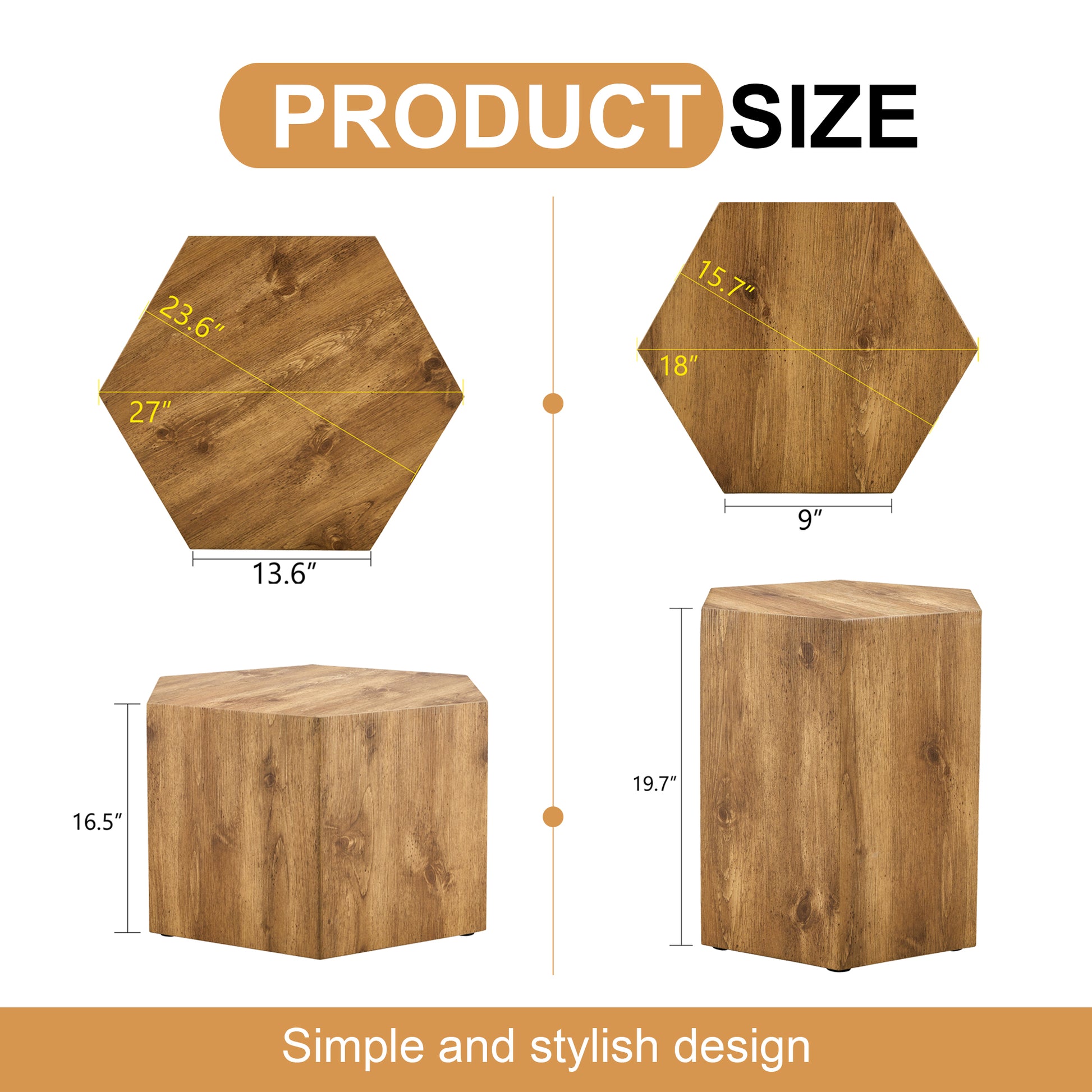 Modern Minimalist Set Of Two Hexagonal Wood Grain Mdf Coffee Tables.Modern Mdf Coffee Table, With Complex Texture Patterns, Style And Texture Coffee Table To Redefine Your Interior Decoration. Wood