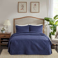3 Piece Split Corner Pleated Quilted Bedspread Navy King Navy Polyester