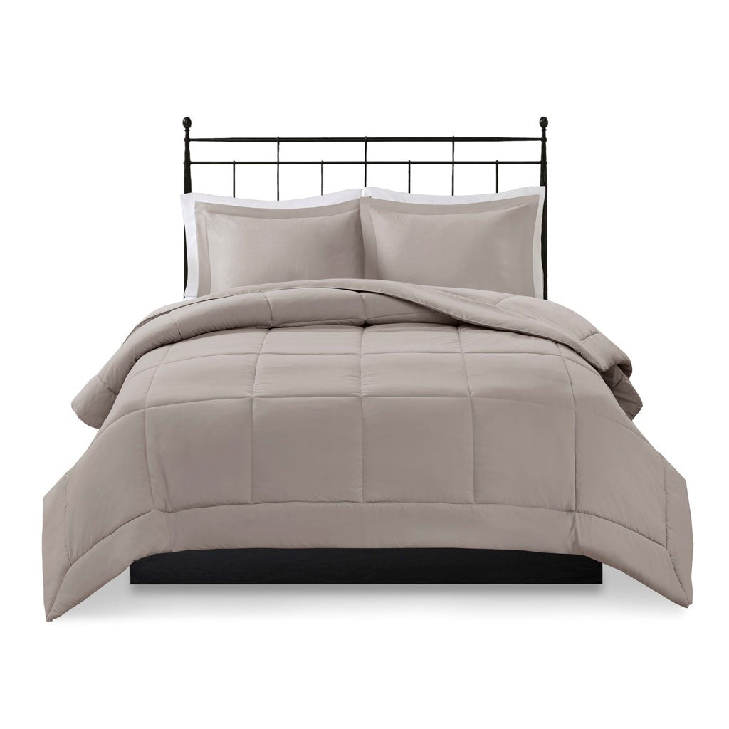 Microcell Down Alternative Comforter Mini Set King Taupe Microfiber