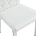 2 Piece Dining Chair Set, Modern Style Kitchen Soft Cushion High Backrest, With Embedded Buttons, Metal Leg Office Chair, Suitable For Restaurants, Offices, And Restaurants. White Pu