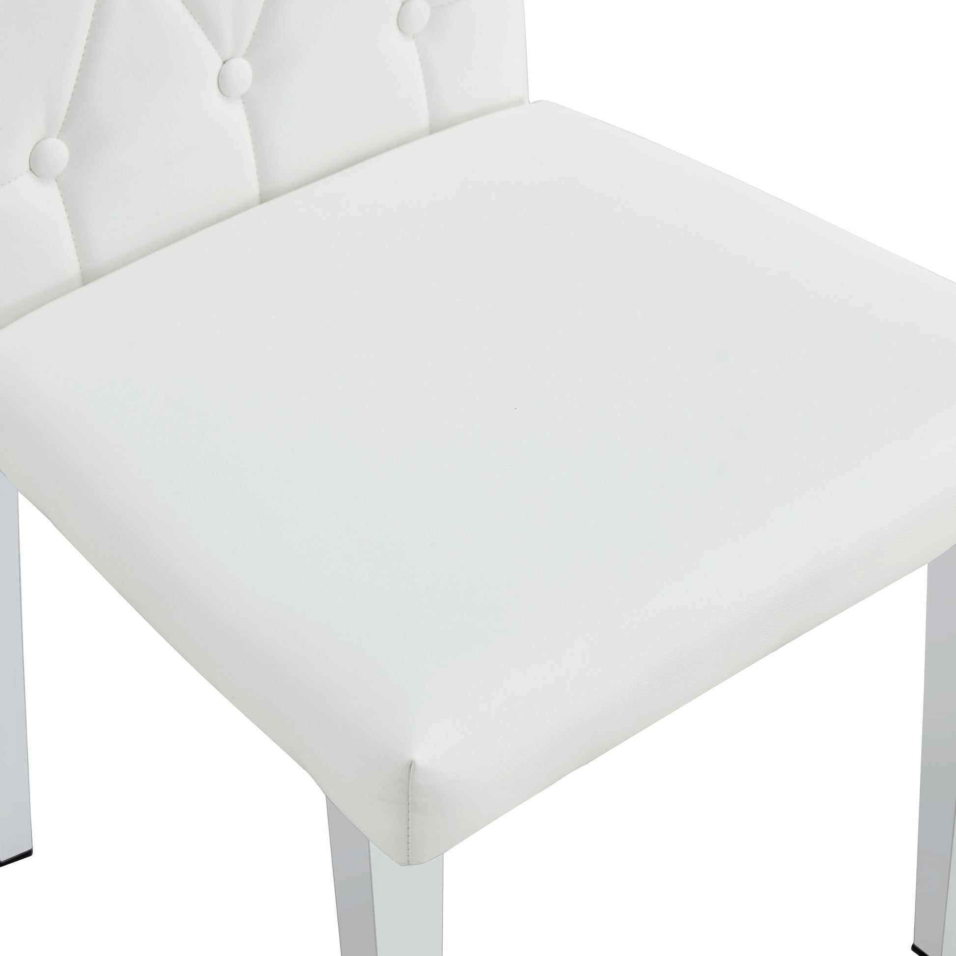 2 Piece Dining Chair Set, Modern Style Kitchen Soft Cushion High Backrest, With Embedded Buttons, Metal Leg Office Chair, Suitable For Restaurants, Offices, And Restaurants. White Pu