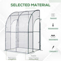 Outsunny 5' X 4' X 7' Lean To Greenhouse, Walk In Wall Mounted Hot House & Plant Nursery With 2 Zippered Roll Up Doors, Sloping Pvc Cover, Green And Clear Clear Steel