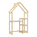 House Shaped Wooden Writing Desk,Kids Study Table,Bookshelf & Toy Storage,Natural Twin Natural American Design Pine
