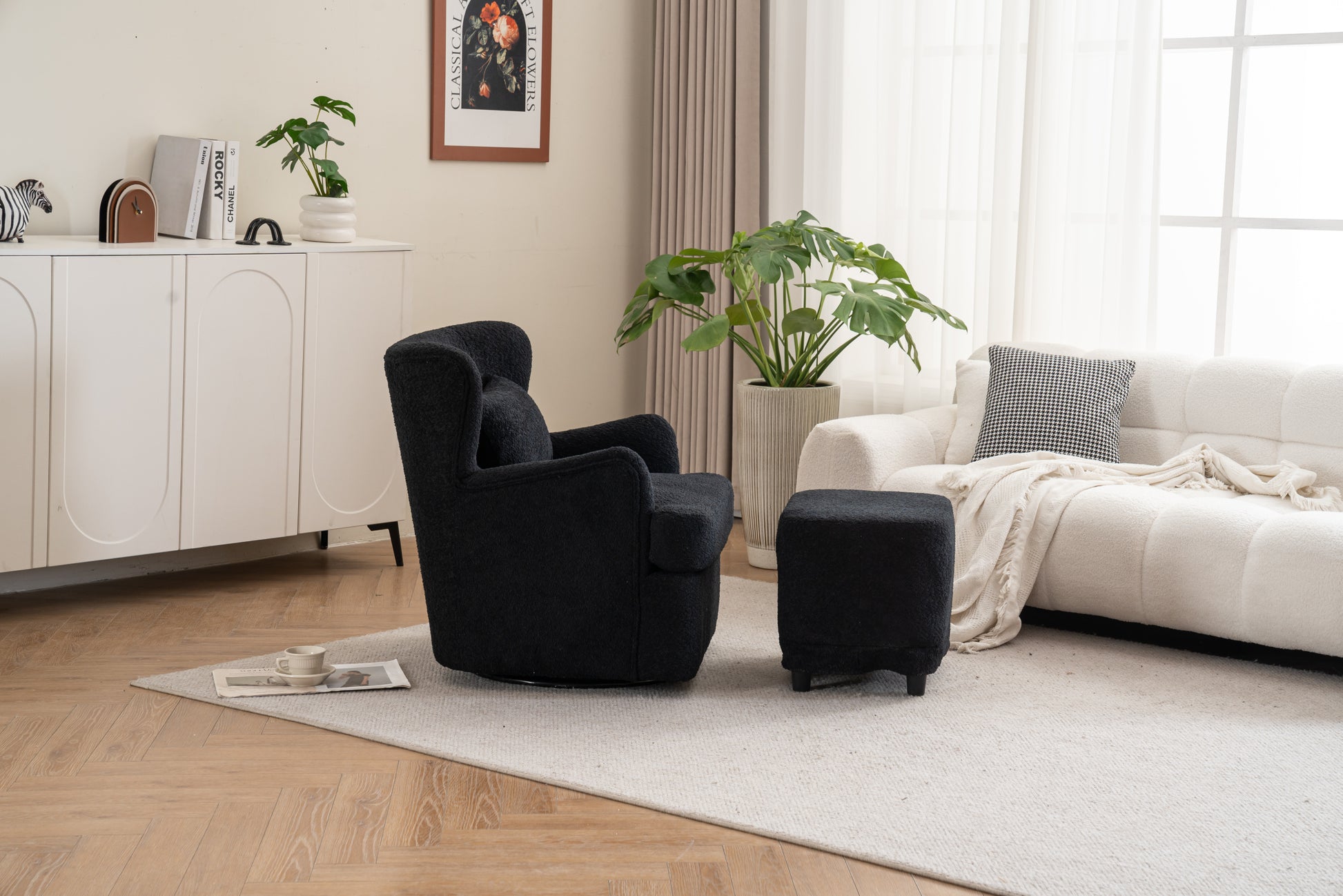 Modern Luxury Velvet Swivel Chair, 360 Swivel Comfort Round Armchair, Single Sofa Chair With Lounge Seat For Bedroom Office Reading Space, Set Of 1 ,Black Black Wood