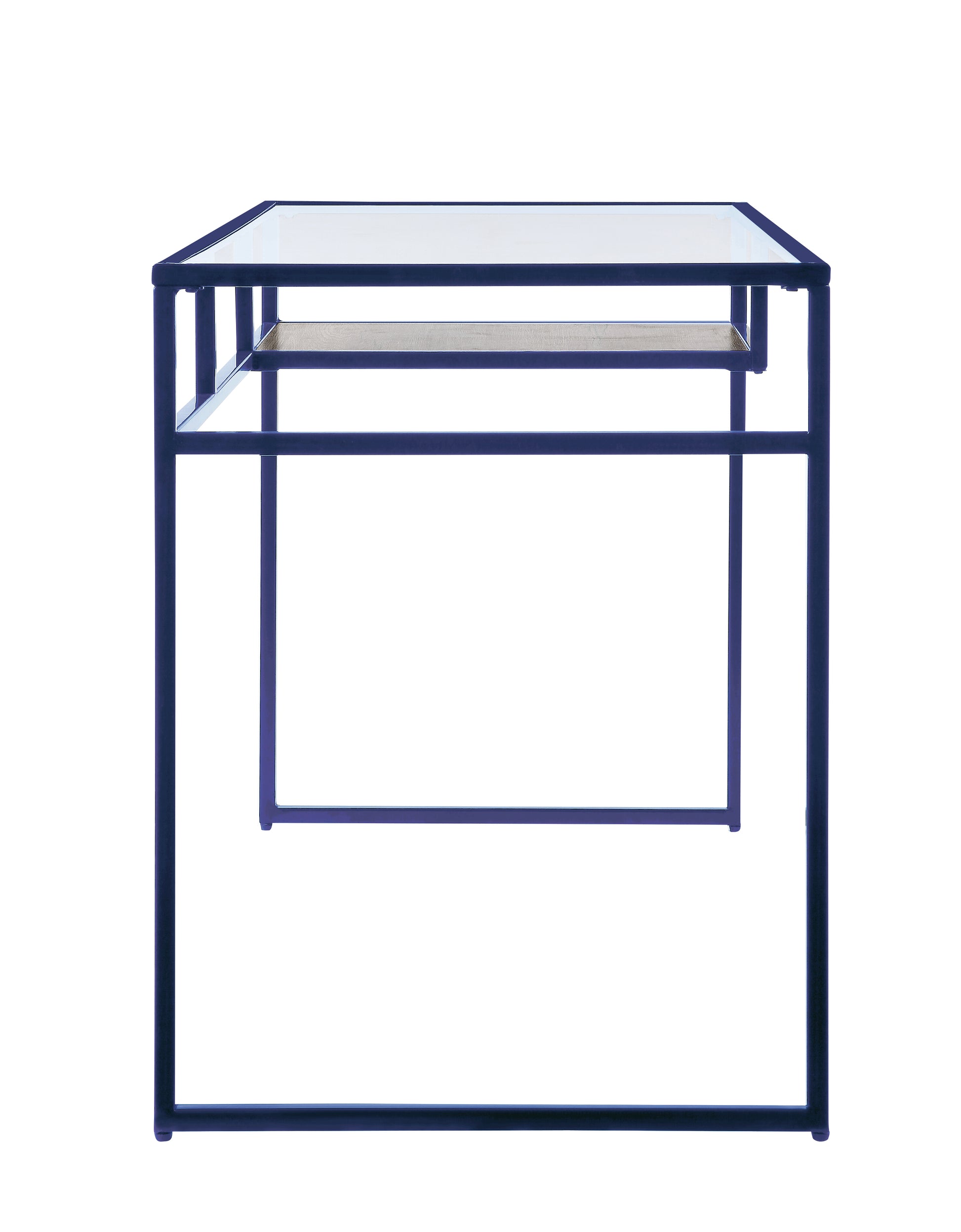 Yasin Glass Top & Blue Finish Writing Desk Blue Metal,Synthetic Wood