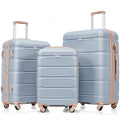 Luggage Set Of 3, 20 Inch With Usb Port, Airline Certified Carry On Luggage With Cup Holder, Abs Hard Shell Luggage With Spinner Wheels, Light Blue And Golden Light Blue Abs