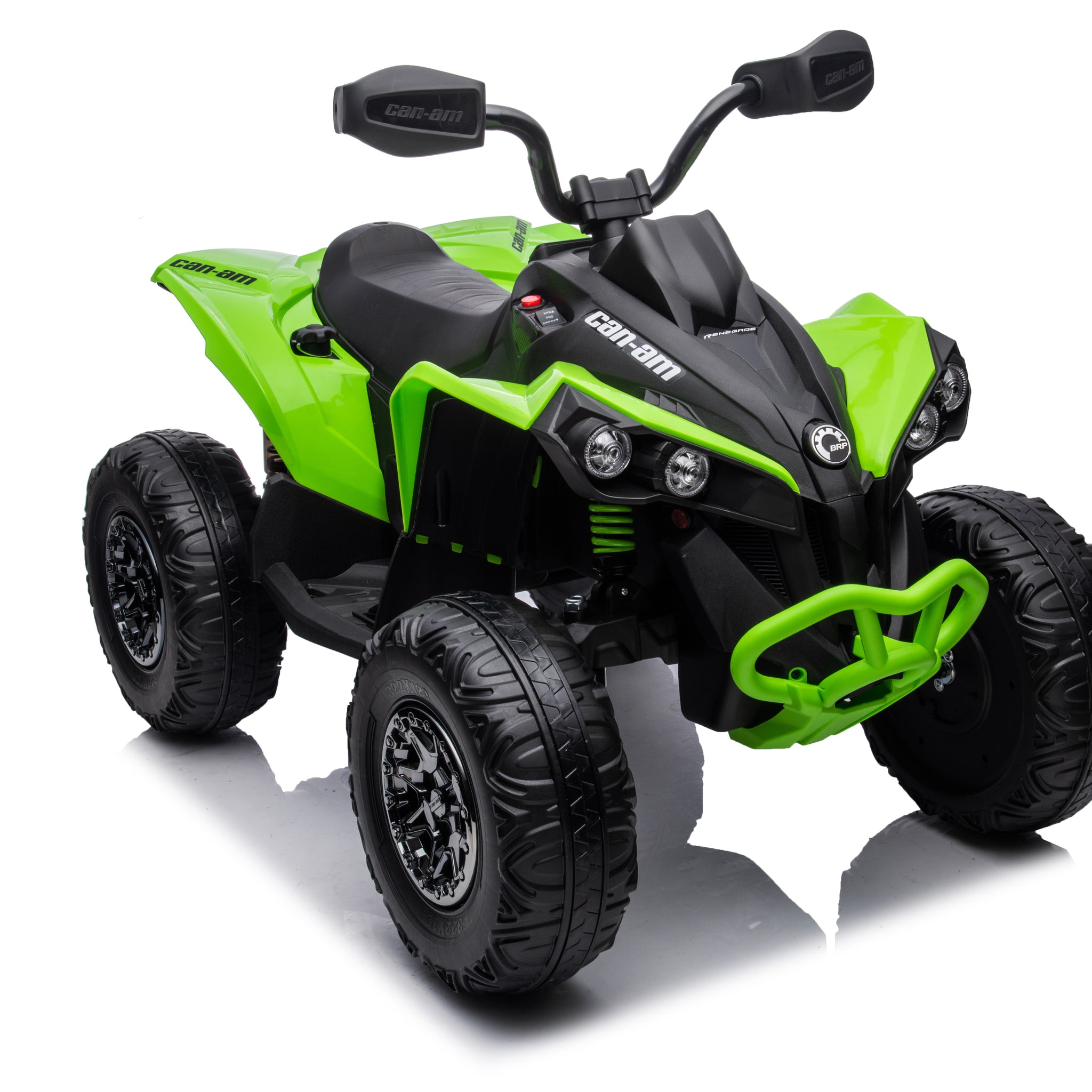 Kids Atv 24V, Licensed Brp Can Am Two Seater Ride On Cars For Kids W 4X200W Powerful Motor, Bluetooth, Led Lights, Usb, Spring Suspension,Green Green Abs