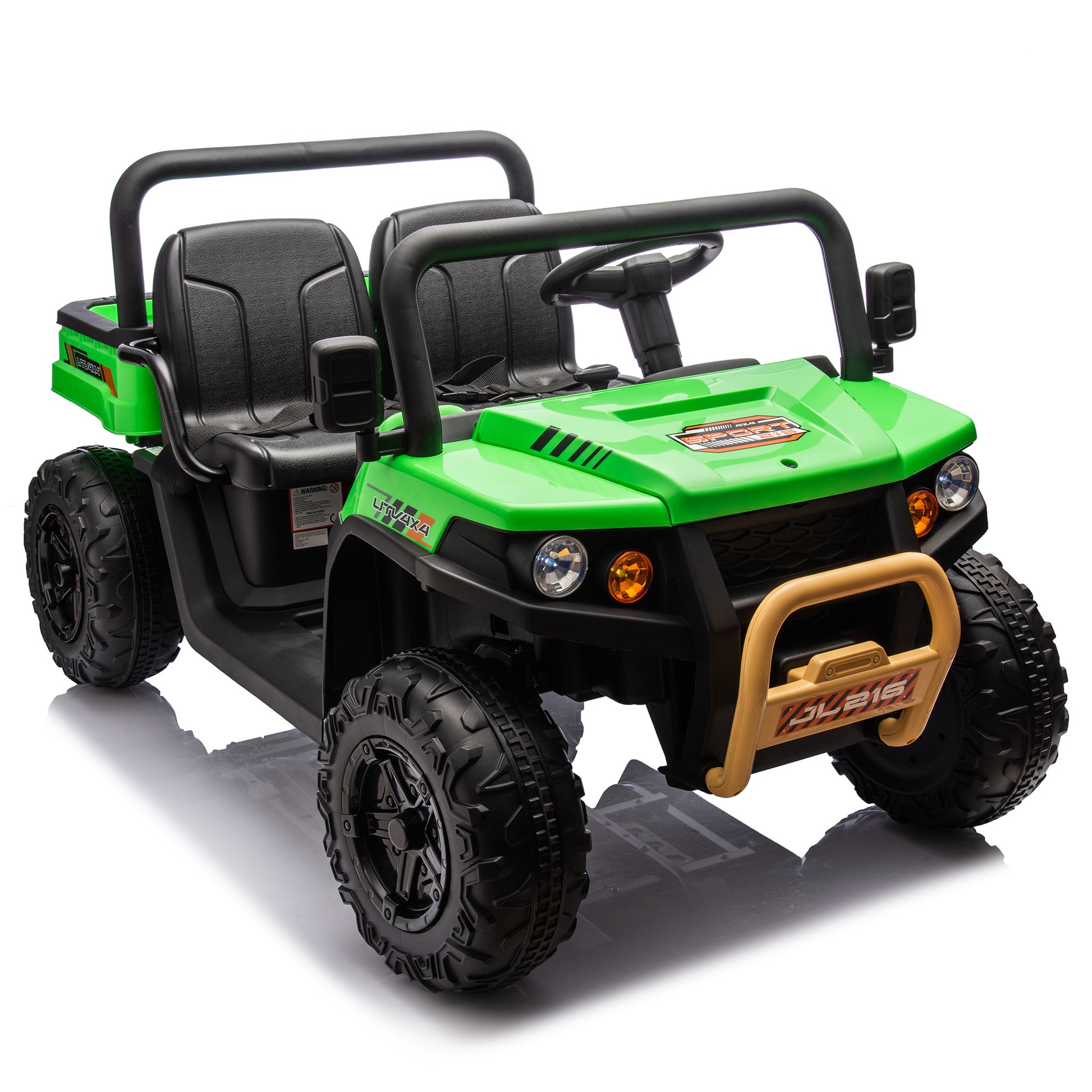 24V Xxxl Kids Ride On Utv W Parents Remote Control,Two Seater,Automatic Tipping Bucket,Rear Wheel Suspension,Slow Start,Portable Handle,Safety Belt,Led Light,Usb,Mp3,Bluetooth,Horn For Kids Aged 3 8. Green 50 99 Lbs Polypropylene