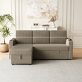 85 Inches Corduroy Sofa Bed, 3 Seater Sleeper Sofa With Storage Chaise, Square Handrail With Two Cup Holder And Usb Charge Port, Pull Out Couch For Living Room Brown Corduroy 3 Seat