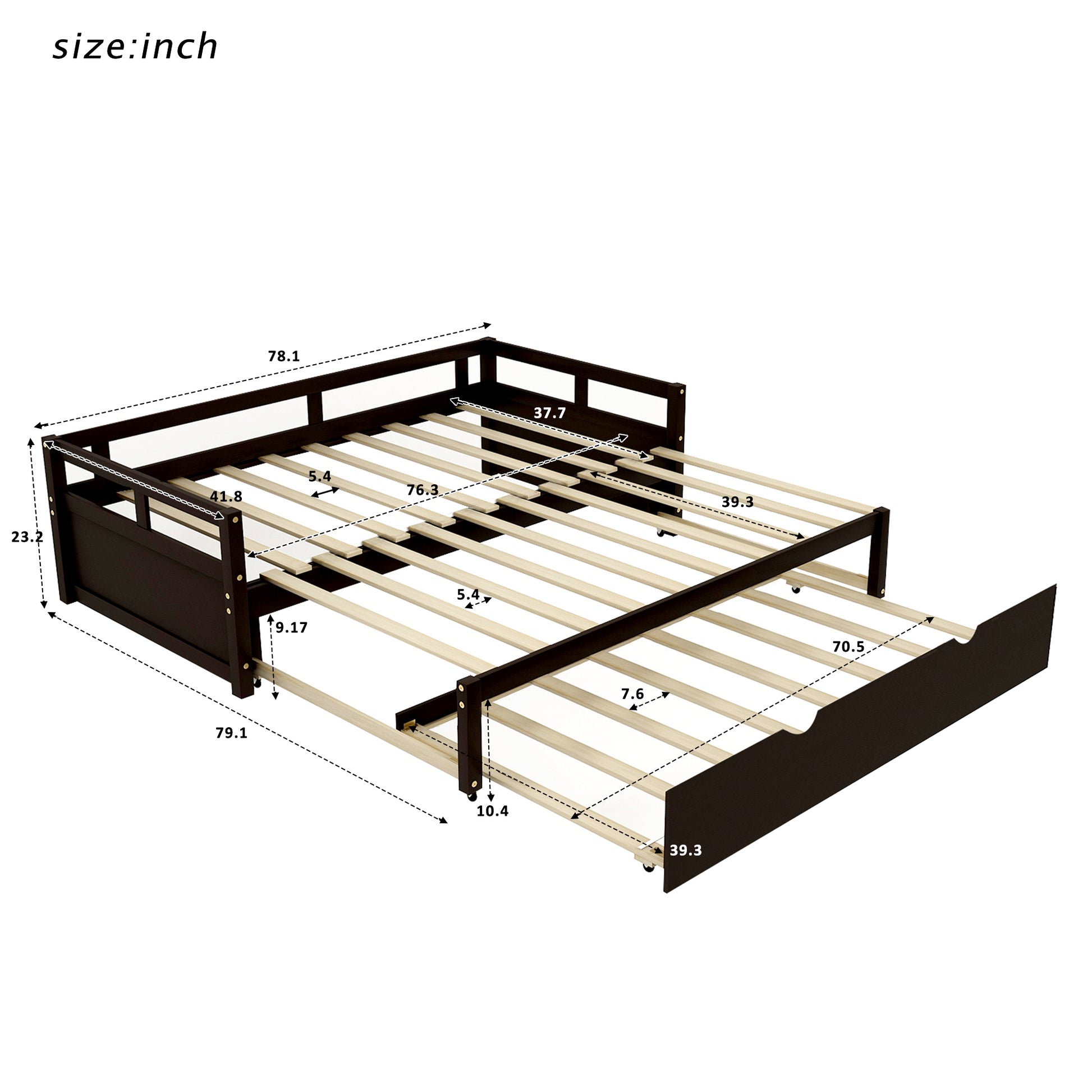 Extending Daybed With Trundle, Wooden Daybed With Trundle, Espresso Twin Espresso Solid Wood