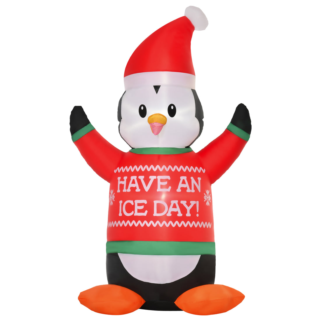 Homcom 6Ft Christmas Inflatables Outdoor Decorations Penguin Wearing Christmas Sweater, Blow Up Yard Christmas Decor With Led Lights Display Red Polyester