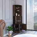 Corner Bar Cabinet, Two External Shelves, Dark Walnut Brown Solid Wood Mdf Engineered Wood