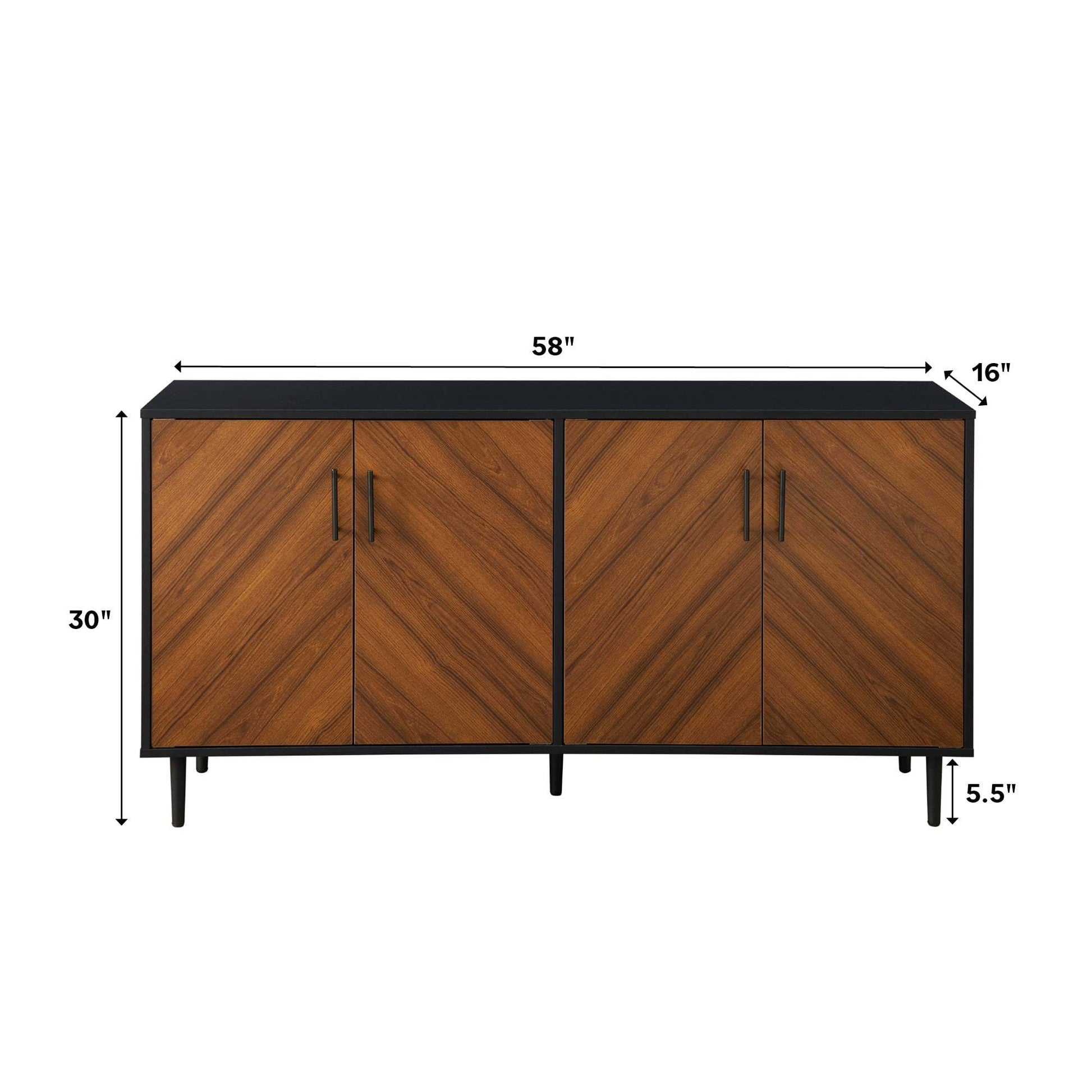 Mid Century Modern Faux Bookmatch Door Buffet Acorn Bookmatch Solid Black Walnut Mdf