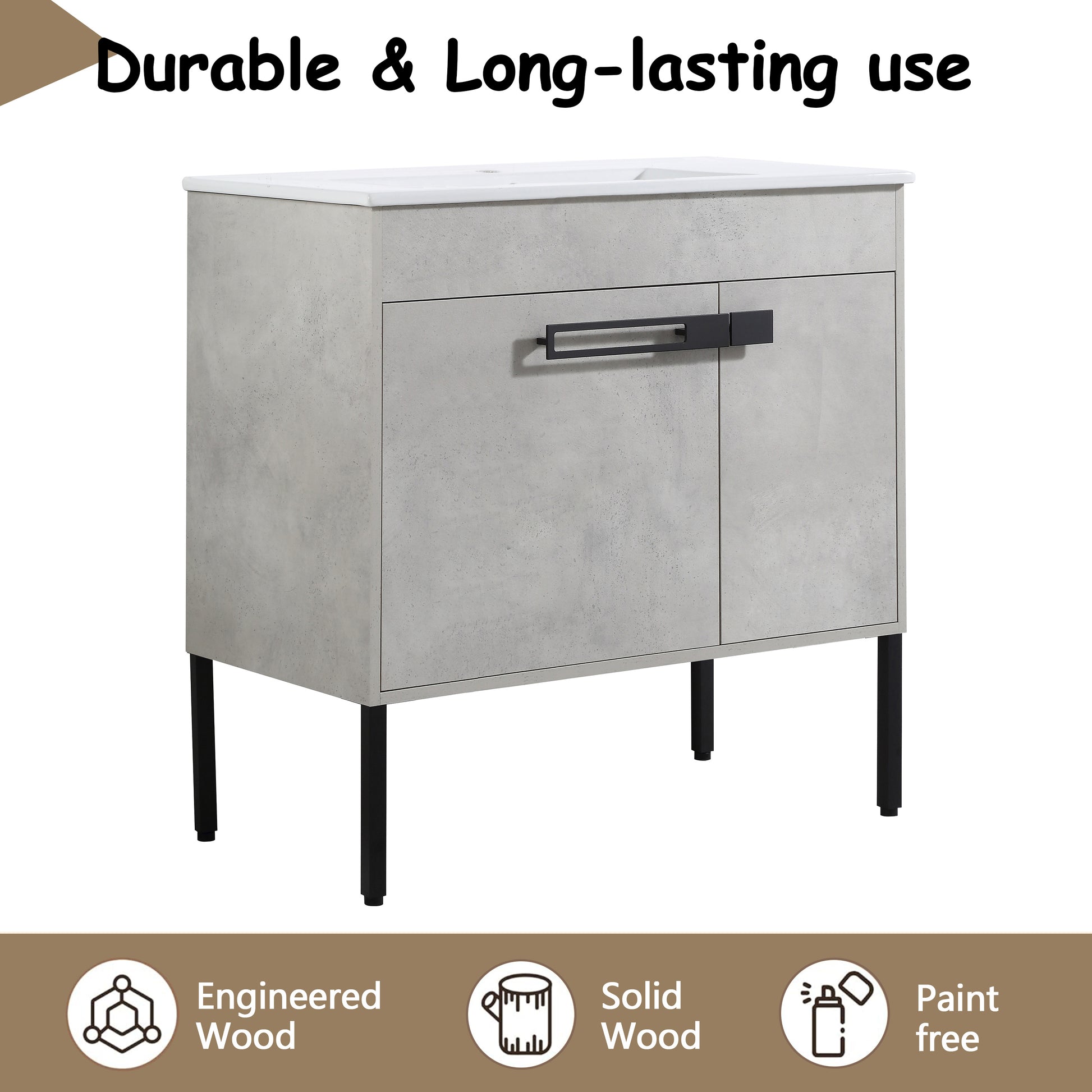 36 Inch Bathroom Vanity With Sink, Freestanding Bathroom Vanity Or Floating Is Optional Conversion 00336Cg 1 F Bl9090B Kd Packing Cement Grey 2 Bathroom Freestanding Modern Plywood