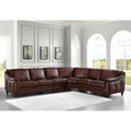 Belfast Leather Sectional Brown Genuine Leather Wood Primary Living Space Medium Firm Cushion Back Mid Century Modern L Shaped Eucalyptus Square Arms Down Filling Leather 6 Seat