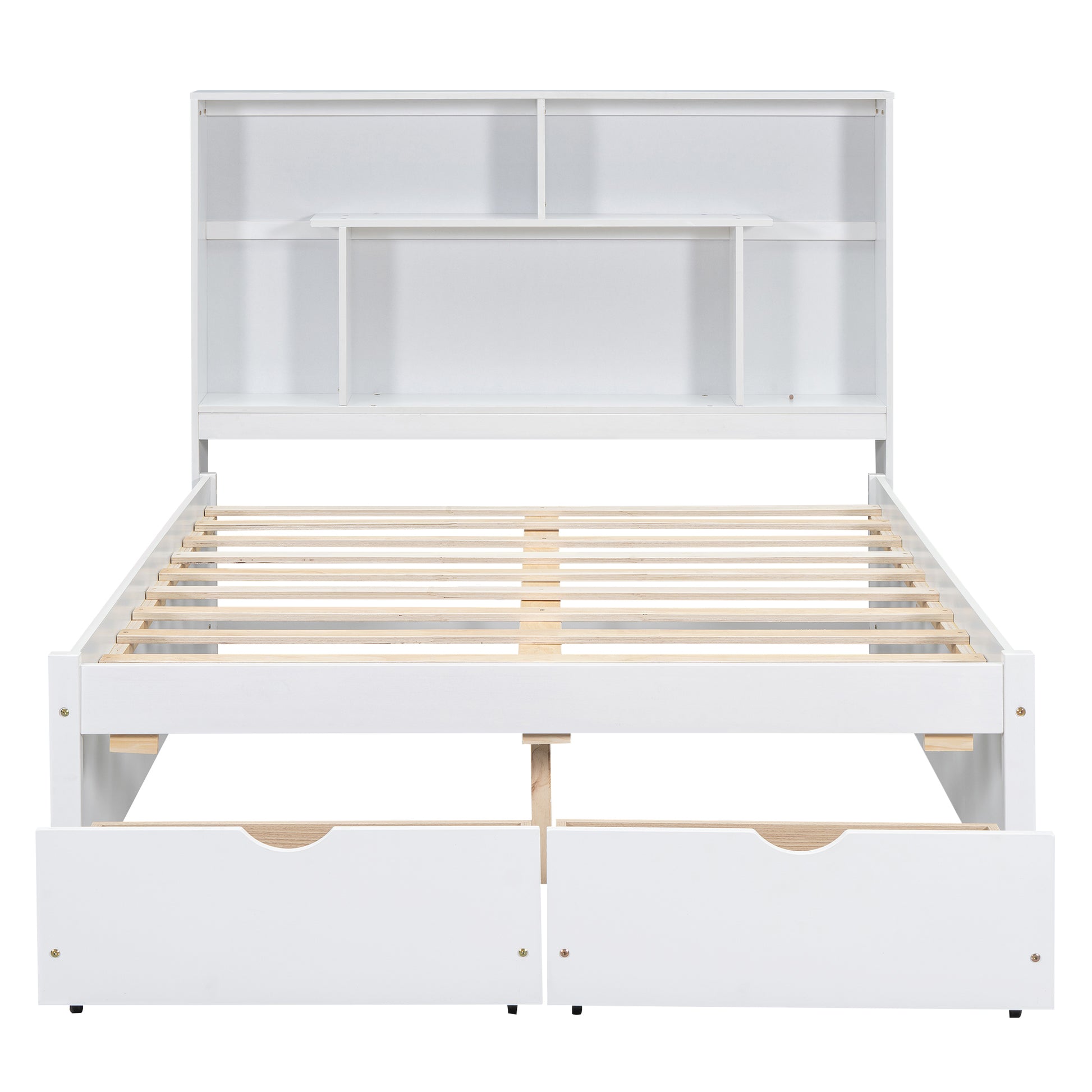 Full Size Platform Bed With Storage Headboard And 2 Drawers, White Box Spring Not Required Full White Wood Bedroom Bed Frame Solid Wood Mdf