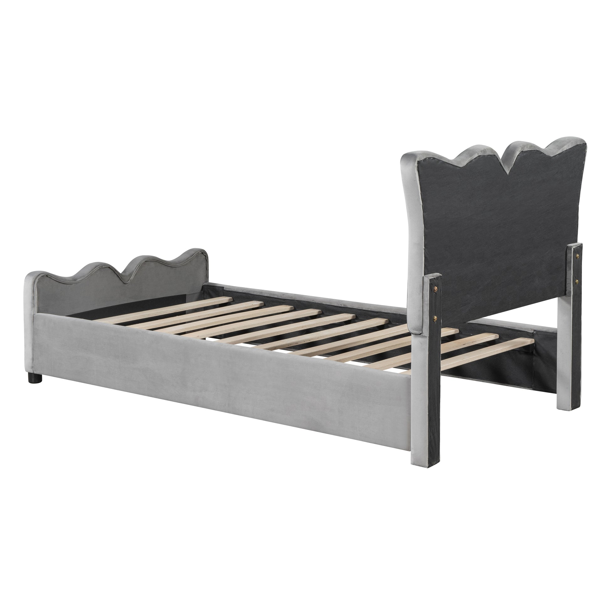 Twin Size Upholstered Platform Bed Velvet Upholstered Bed, Gray Twin Gray Velvet