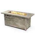 54Inch Outdoor Fire Table Steel Fire Pit Table With Wood Grain Surface Light Beige Steel