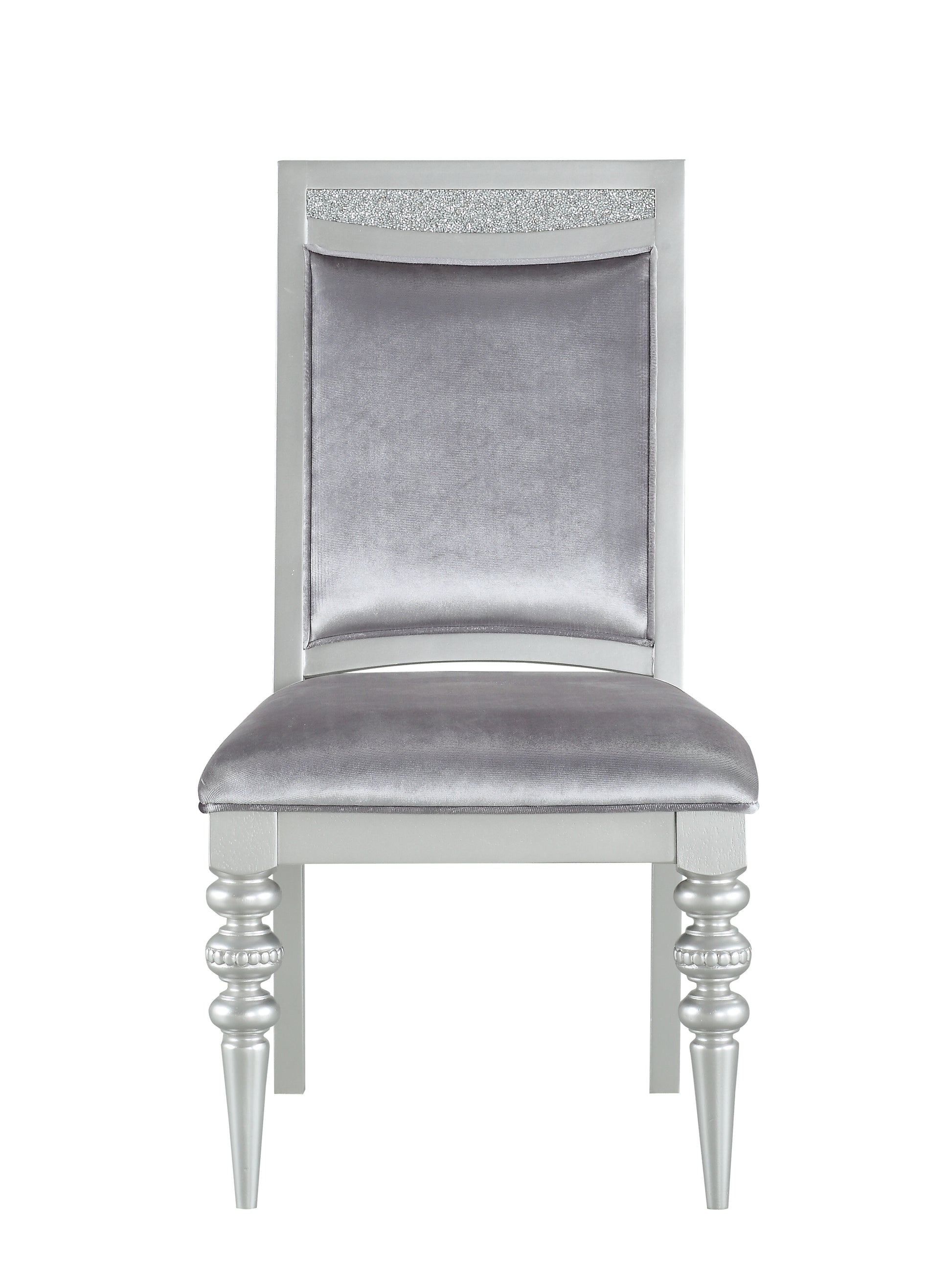 Maverick Fabric & Platinum Finish Side Chair Set Of 2 Silver Fabric,Synthetic Wood