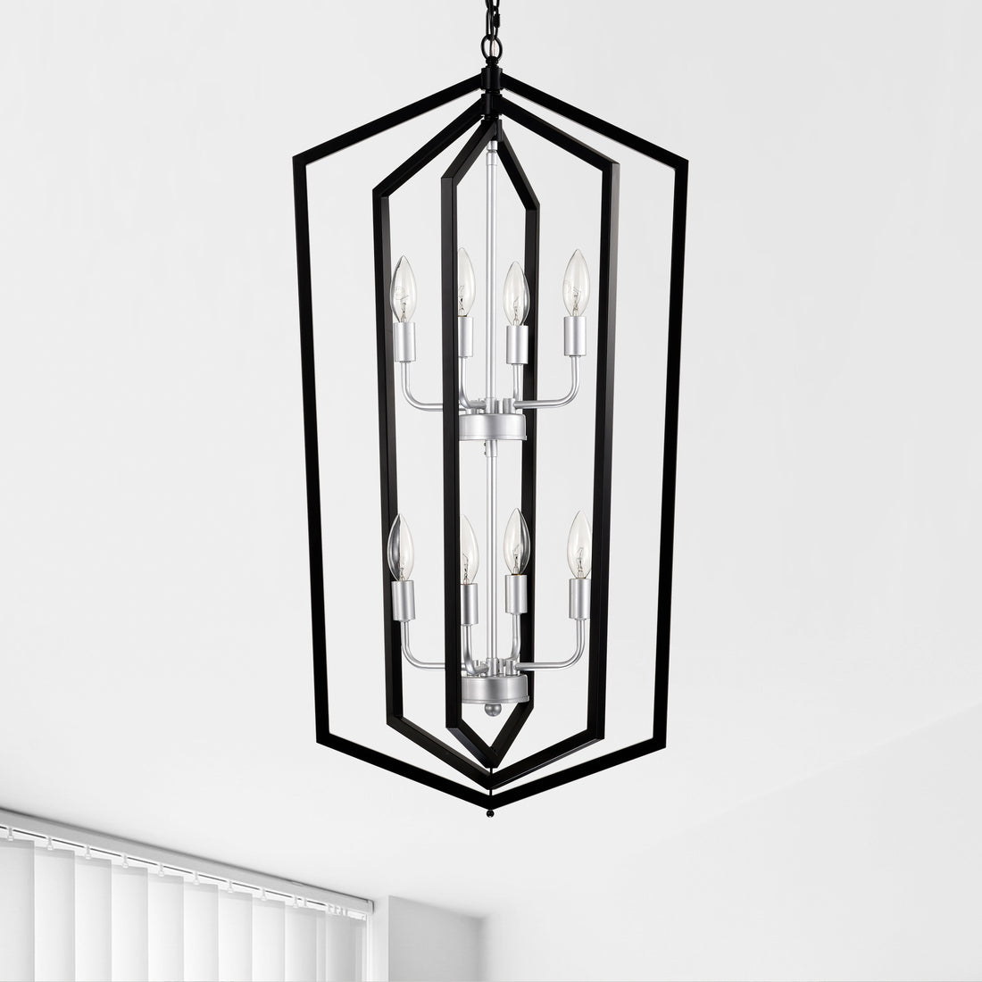 8 Light Farmhouse Kitchen Chandeliers, Matte Black And Sliver Vintage Rustic Cage Light Fixture Adjustable Height Chandeliers For Dining Room Hallway Foyer Entryway E12 Bulbs Not Included Matte Black American Design,Luxury,Modern,Vintage Metal Metal