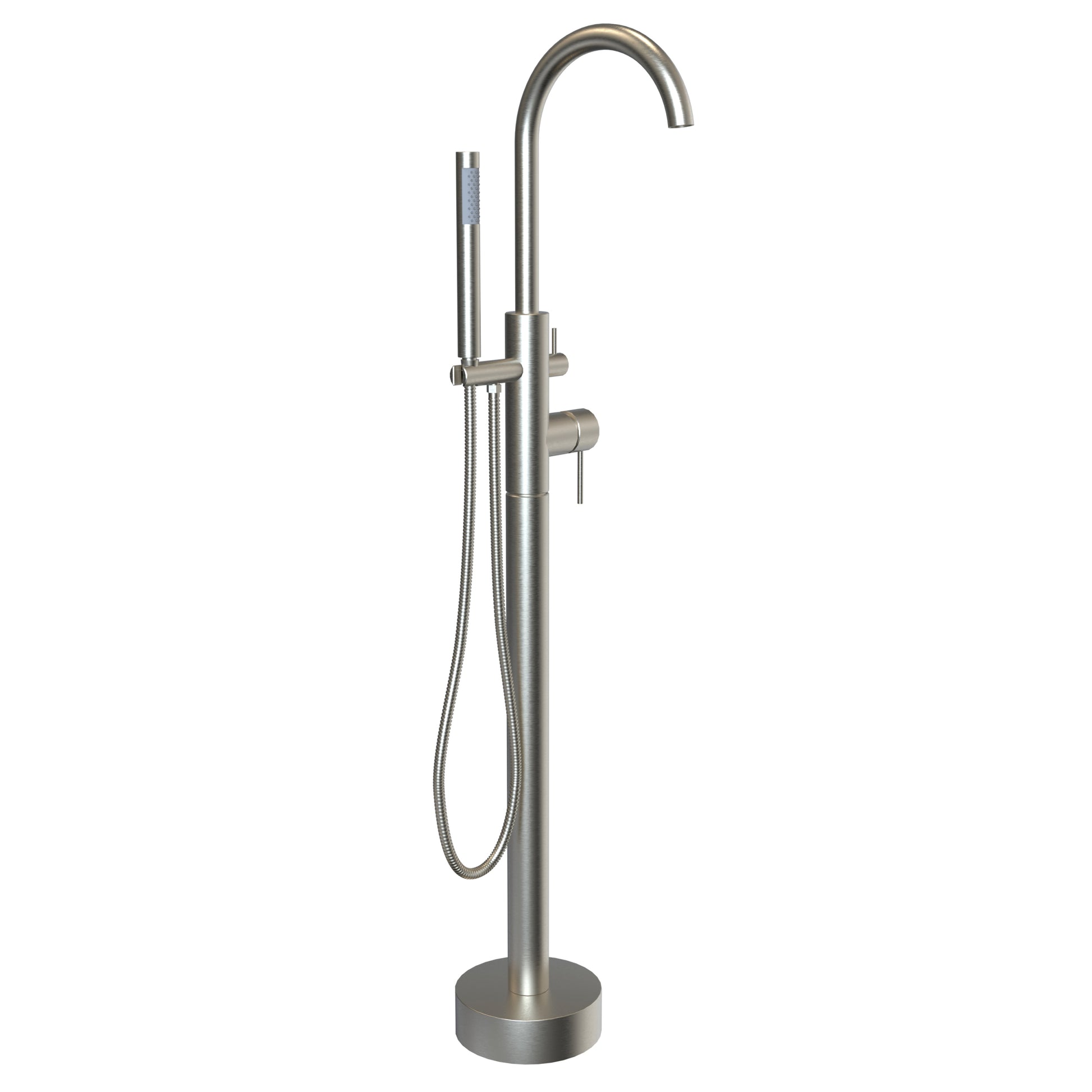 Brushed Freestanding Bathtub Faucet With Hand Shower Brushed Nickel Side Sprayer Floor Mounted Bathroom 2 Hole Faucets Stainless Steel Manual