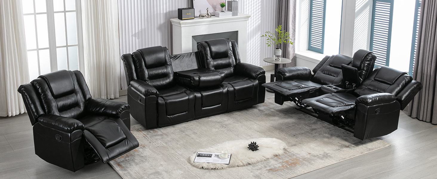 Home Theater Recliner Set Manual Recliner Chair With Wide Armrest, Two Built In Cup Holders For Living Room,Bedroom, Black Old Sku:Sg000760Aab Black Foam Pu Leather