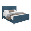 50.7'' High Headboard Corduroy Upholstered Bed Frame With Vertical Stripe Wingback And High Footboard No Box Spring Needed, Queen Size, Blue Box Spring Not Required Queen Blue Wood Bedroom Modern Bed Frame Wood